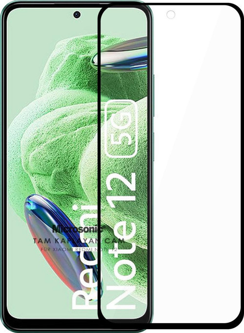 Xiaomi Redmi Note 12 Tam Kaplayan Temperli Cam Ekran Koruyucu Siyah