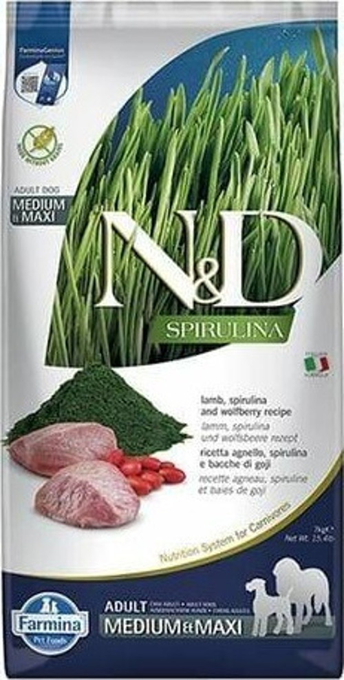 Spirulina Tahılsız Kuzu Etli Orta ve Büyük Irk Yetişkin Köpek Maması 7 Kg
