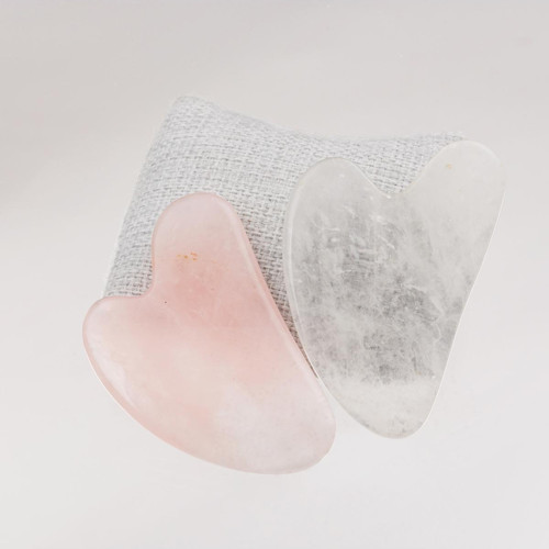 Pembe Ve Kristal Kuvars Yüz Masaj Aleti Seti-Gua Sha