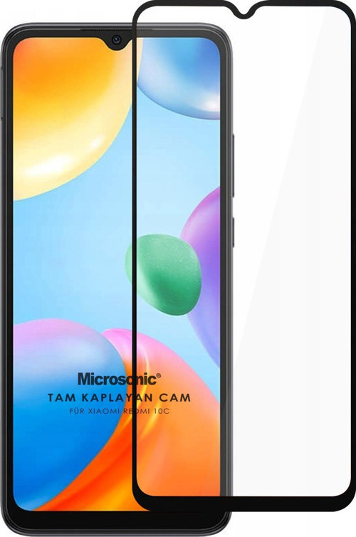 Xiaomi Redmi 10C Tam Kaplayan Temperli Cam Ekran Koruyucu Siyah