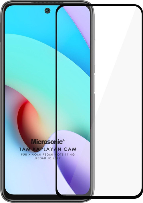 Xiaomi Redmi Note 11 4G Tam Kaplayan Temperli Cam Ekran Koruyucu Siyah