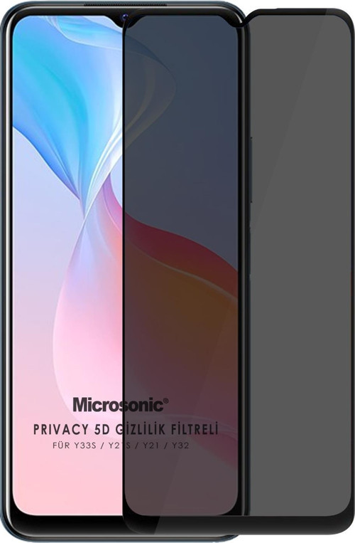 Vivo Y33s Privacy 5D Gizlilik Filtreli Cam Ekran Koruyucu Siyah