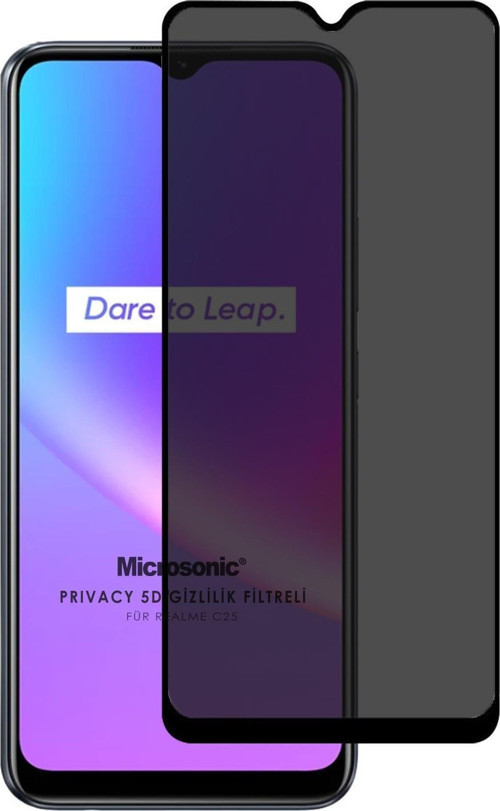 Realme C25s Privacy 5D Gizlilik Filtreli Cam Ekran Koruyucu Siyah