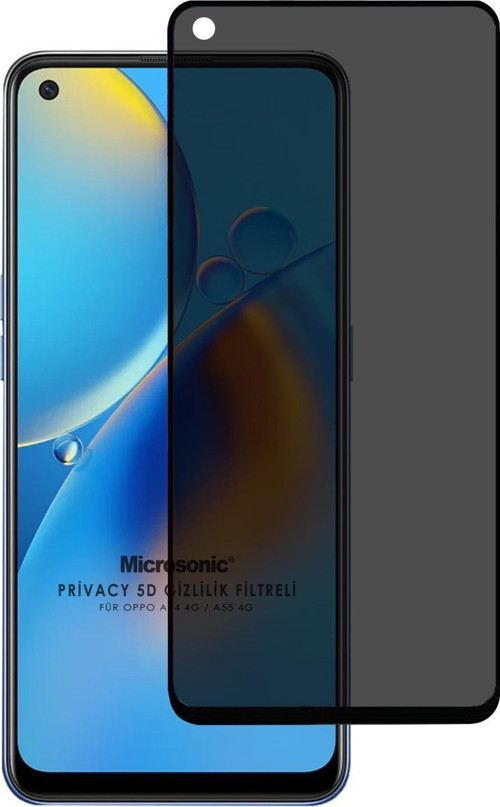 Oppo A54 4G Privacy 5D Gizlilik Filtreli Cam Ekran Koruyucu Siyah