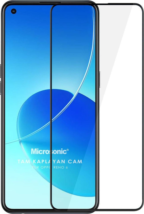 Oppo Reno 6 4G Tam Kaplayan Temperli Cam Ekran Koruyucu Siyah
