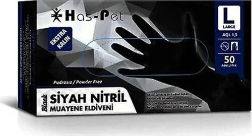 SK006663 Siyah Nitril Pudrasız Muayene Eldiveni L/Large Beden 50 Adet