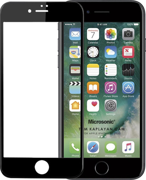 Apple iPhone SE 2022 Tam Kaplayan Temperli Cam Ekran Koruyucu Siyah