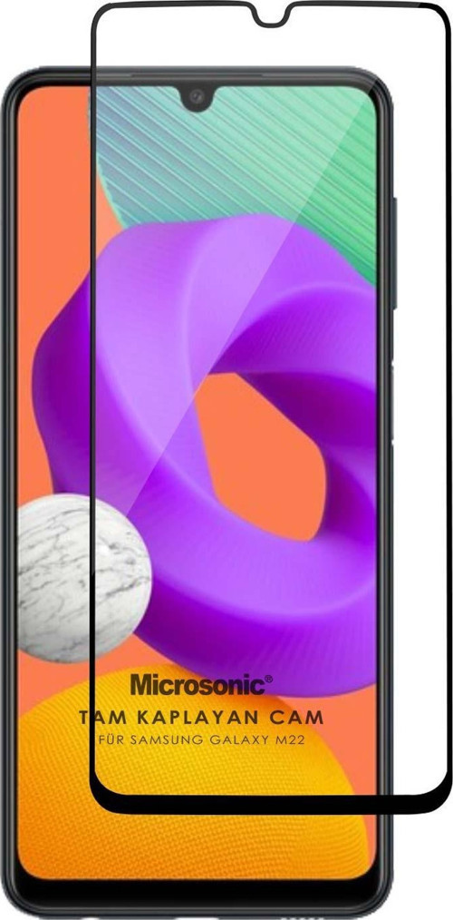 Samsung Galaxy M22 Tam Kaplayan Temperli Cam Ekran Koruyucu Siyah