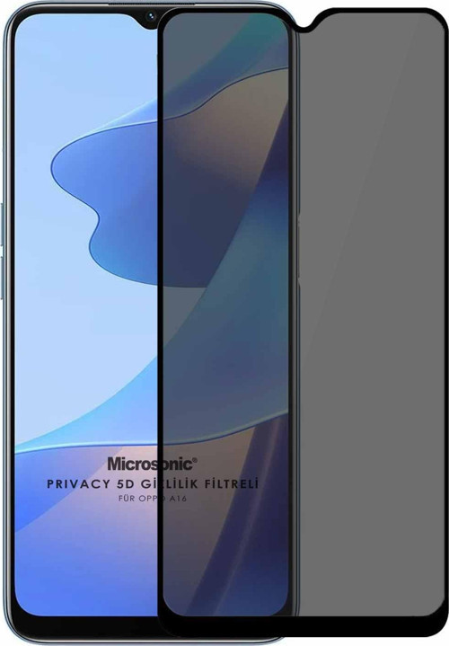 Oppo A16 Privacy 5D Gizlilik Filtreli Cam Ekran Koruyucu Siyah