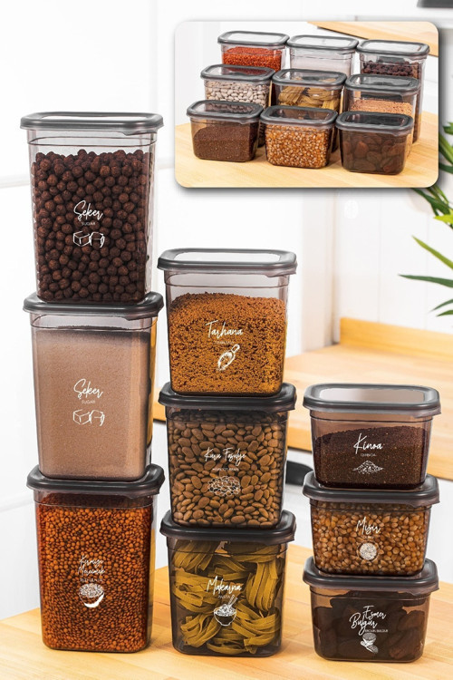Vienev Beyaz Serigrafi Etiketli 9lu Peggy Dikdörtgen Saklama Kabı Seti 3x 1500-1150-800 Ml Antrasit Çok Renkli 2
