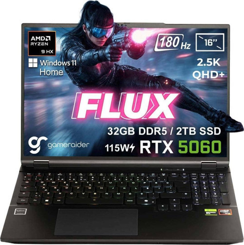 FLUX GR16 Ryzen 9-8940HX 32GB DDR5 2TB SSD RTX 5060 8GB 115W 16 inç 2.5K 180Hz W11H Gaming Laptop