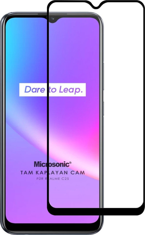 Realme C25 Tam Kaplayan Temperli Cam Ekran Koruyucu Siyah