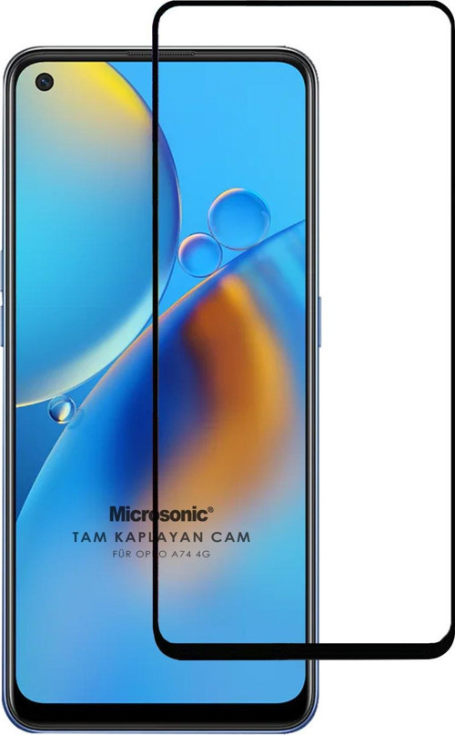 Oppo A74 4G Tam Kaplayan Temperli Cam Ekran Koruyucu Siyah
