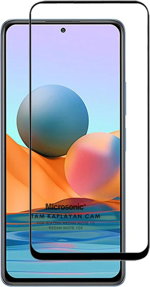 Xiaomi Redmi Note 10 Tam Kaplayan Temperli Cam Ekran Koruyucu Siyah