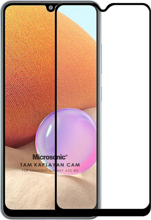 Samsung Galaxy A32 4G Tam Kaplayan Temperli Cam Ekran Koruyucu Siyah