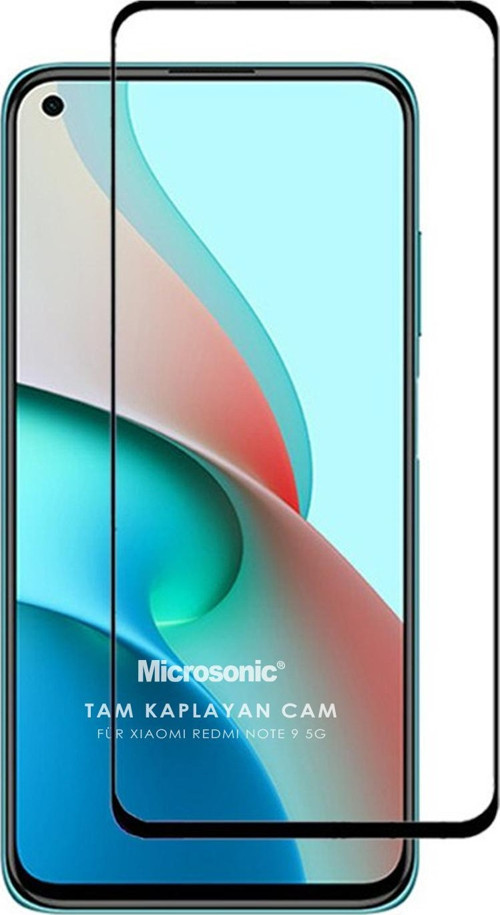 Xiaomi Redmi Note 9 5G Tam Kaplayan Temperli Cam Ekran Koruyucu Siyah