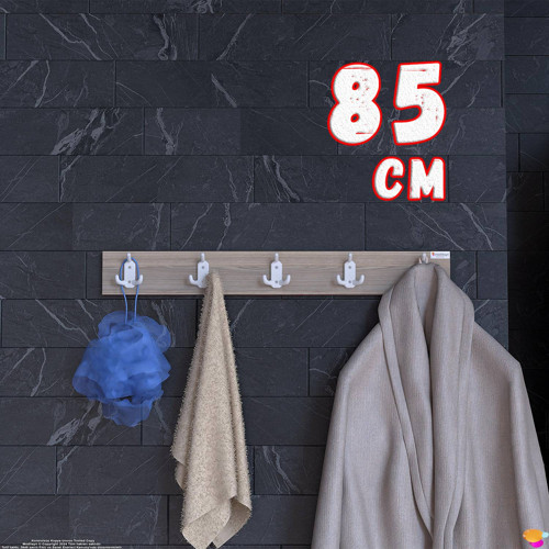 ARI Serisi (81,4x9,6 cm) 5'li Set 15 Kancalı Banyo Askısı | Ekstra Düzen ve Yer Tasarrufu