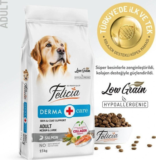 Felicia Düşük Tahıllı Hipoalerjenik Somonlu Orta ve Büyük Irk Yetişkin Köpek Maması 15 Kg