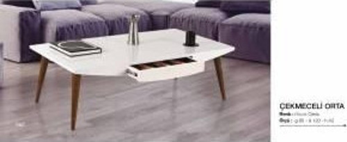 Orta Sehpa 12343 OSM ÇEKMECE Klasik Model Parlak Beyaz Kayın retro ayak El Yapım