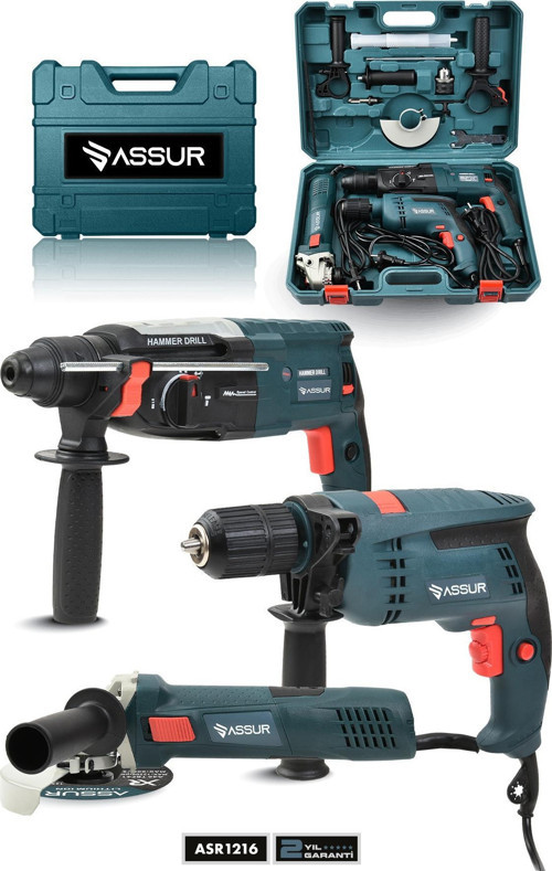 Profesyonel Elektrikli 3'lü Set Matkap,Taşlama,Kırıcı/Delici Hilti