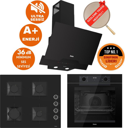 FryART & SilentArt Arte Yeni Seri Sessiz Siyah Ankastre Set ( D063-SA + QEP63CS + SS205 )