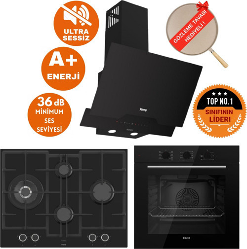 FlowArt&SilentArt BAQ Sessiz Siyah Ankastre Set ( D063-SA + QBL62CS + ED075-WFA Wok )
