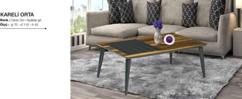 Orta Sehpa 11816 Kareli Klasik Model Parlak Ceviz Gri Kayın Ayak El Yapım