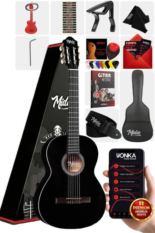 MGX-200BK Kaliteli Klasik Gitar 4/4 Yetişkin Boy Full Set