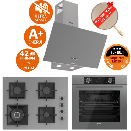FryArt&SilentArt SAVO / Sessiz Antrasit Gri Ankastre Set ( D088-SA + XE63CPR +SC408-WFA wok)