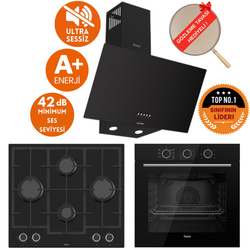 FryArt&SilentArt Venezia Sessiz Yeni Seri Siyah Ankastre Set ( D086-SA + QXE62CS + LN385)