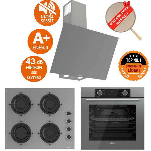 FryArt&SilentArt RAN Sessiz Yeni Seri Antrasit Gri Ankastre Set (D079-SA +XE63CPR +CS208-FA)