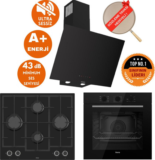 FlowArt&SilentArt London Sessiz Yeni Seri Siyah Ankastre Set ( D077-SA + QBL62CS + LN385 )
