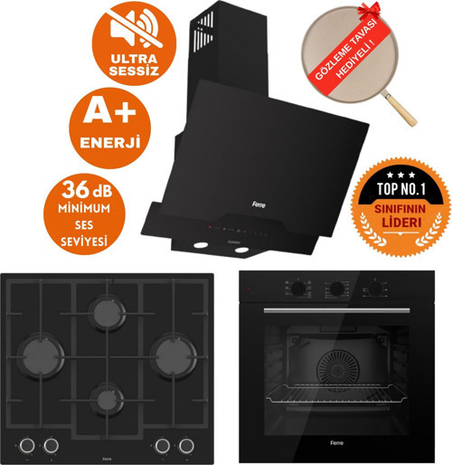 FlowArt&SilentArt LIVA Sessiz Yeni Seri Siyah Ankastre Set ( D063-SA + QBL62CS + LN385 )