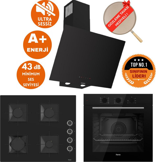 FlowArt&SilentArt Vila Sessiz Yeni Seri Siyah Ankastre Set ( D077- SA + QBL62CS + SS205)