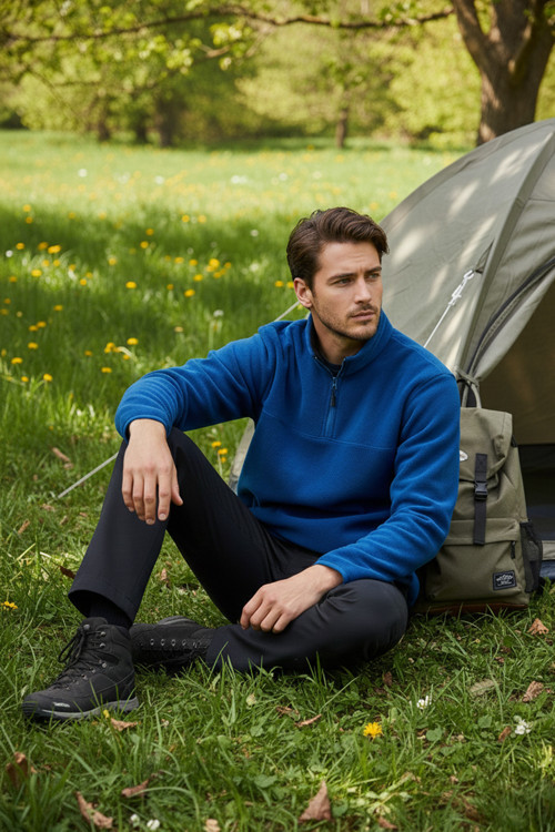 Slim Fit Anti-Pilling Tüylenme Yapmayan Bato Yaka Soğuk Geçirmez Şardonlu Erkek Polar 5906001 Saks-Saks