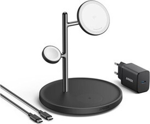 3'ü 1 Arada Şarj Istasyonu, Qi2 Sertifikalı 15W Magsafe Uyumlu Kablosuz Şarj Standı, Apple Watch, iPhone 15/14 Için, Airpods, Apple Watch 9 (40W Usb-C Şarj Cihazı Dahil), Siyah