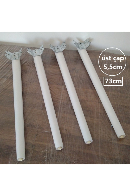 4 Adet-73Cm Ahşap Masa Ayağı-Beyaz Renk- Üst Ayak Çapı: 5,5Cm