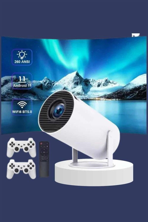 WIZARD Projeksiyon Cihazı Video Oyun Konsolu Projektör Taşınabilir Ayaklı Çift Kollu 4K Çözünürlük