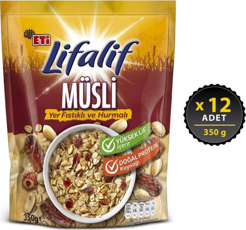 Lifalif Yer Fıstıklı ve Hurmalı Müsli 350 g x 12 Adet