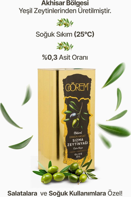 Yeni Sezon, Filtresiz, Erken Hasat Soğuk Sıkım Sızma Zeytinyağı 5 Lt.
