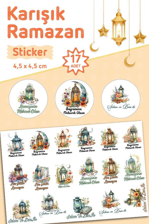 Karışık Ramazan Sticker Etiket Özel Kesimli 17 adet Ramazan Hediye Etiketi -T1554
