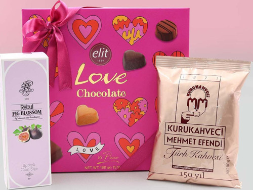 Elit Love 168Gr Spesiyal Çikolata & Mehmet Efendi Türk Kahvesi & Rebul İncir Kolonya Hediye Seti