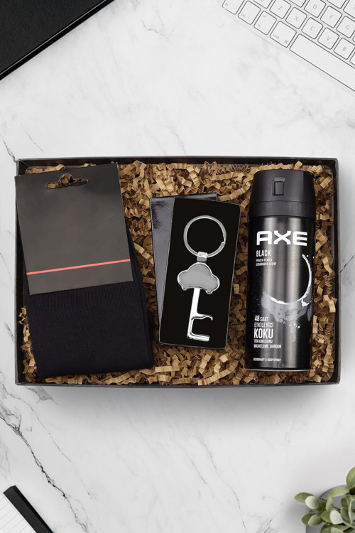 Gümüş Renk Açacaklı Araba Anahtarlık & Erkek Deodorant & Çorap Hediye Seti
