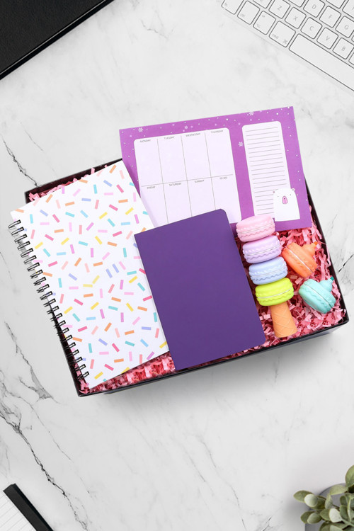 Konfeti Defter & Dikişli Mini Not Defteri & Haftalık Planner & Makaron Fosforlu Kalem Hediye Seti