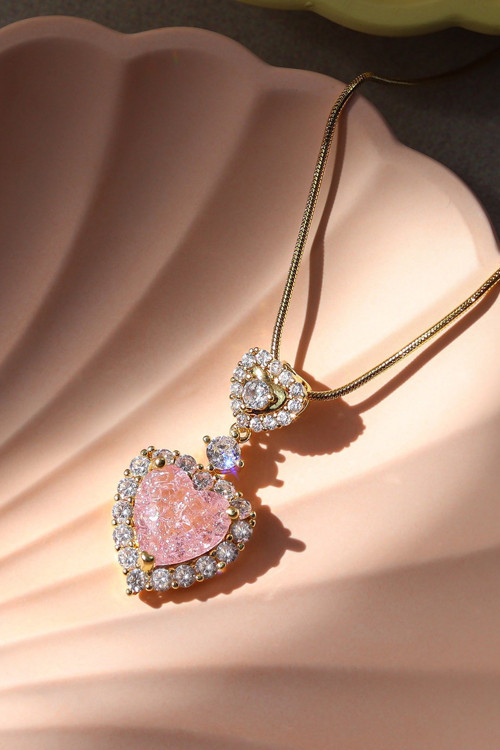 Pembe Taşlı Kalp Kolye