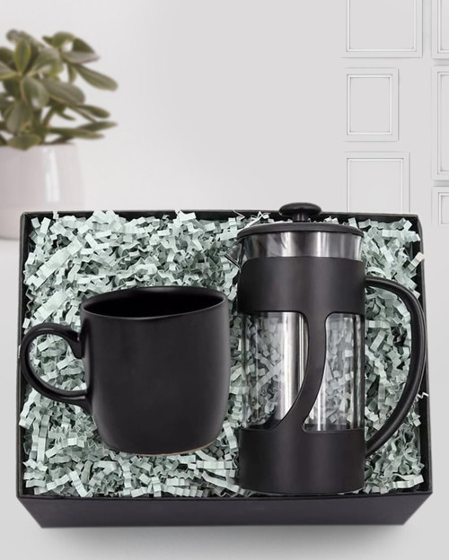 Siyah Kupa & 350Ml Siyah Renk French Press Hediye Seti