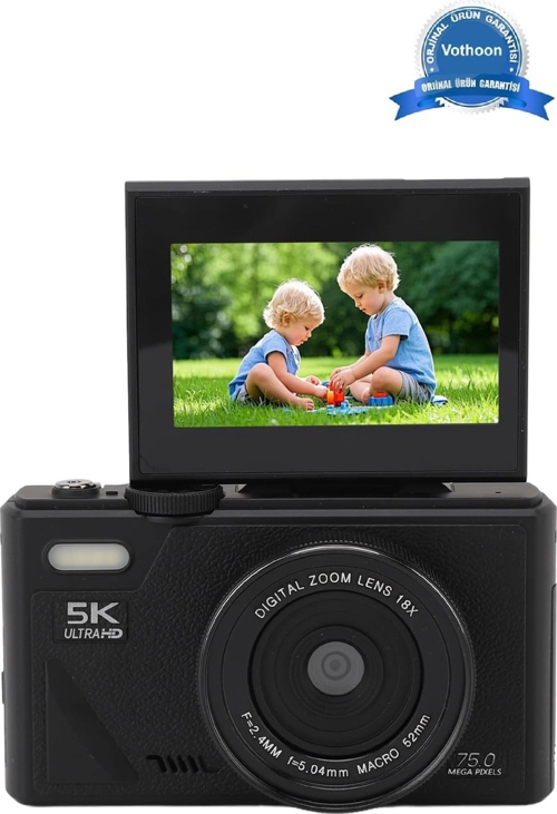 5K 75Mp Hd Dijital Kamera 18X Dijital Zoom, Flaşlı,3.0 İnç Ekranlı Fotoğraf Makinesi