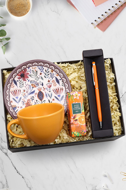 Turuncu Touch Pen & Turuncu Çay Fincanı & Eyüp Sabri Tuncer Mini Kolonya Hediye Seti