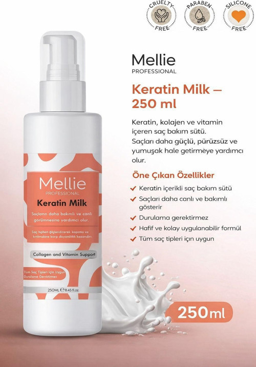 Keratin Saç Bakım Sütü, Biotin ve Collagen İçeren Besleyici ve Onarıcı, Durulama Gerektirmez 250ML