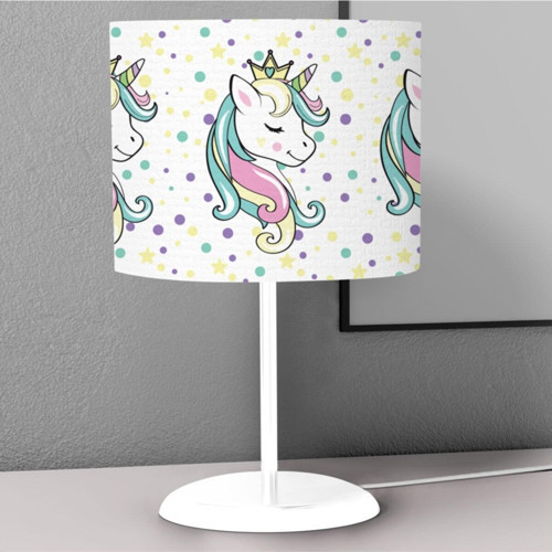 Puantiyeli Sevimli Unicorn Desenli Çocuk Odası Dijital Baskılı Çocuk Odası Masaüstü Abajur Avize